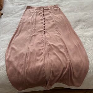 Pink Silk High Slit Maxi Skirt